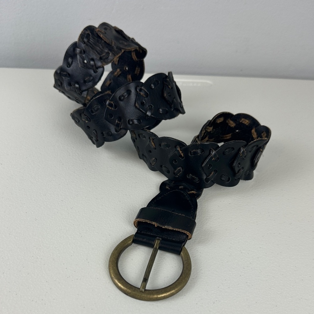 Genuine Leather Black Boho Belt Sz M/L